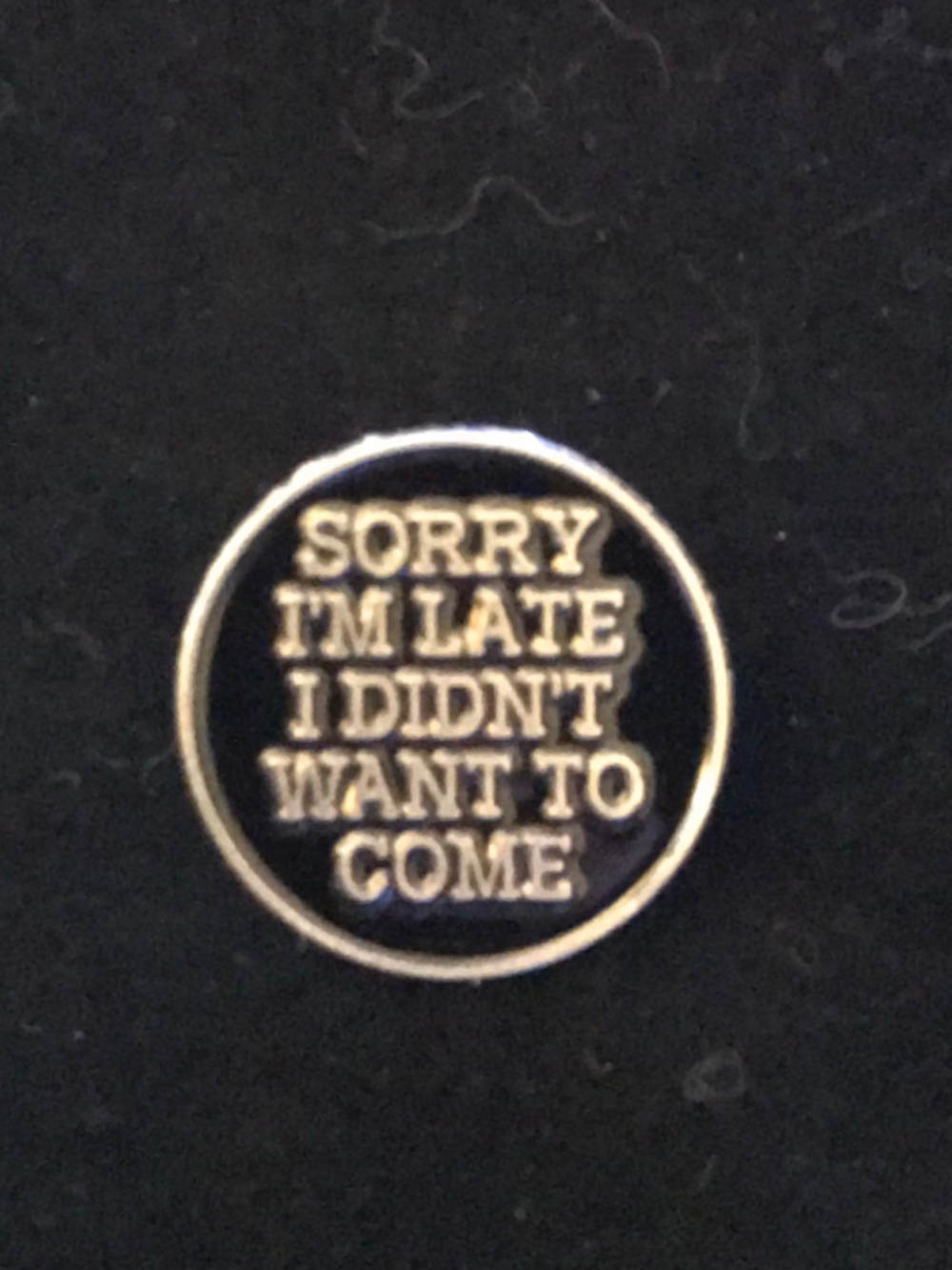 NWOT “Sorry I’m late I didn’t want to come” pin (pins: 1/$12, 2/$20)